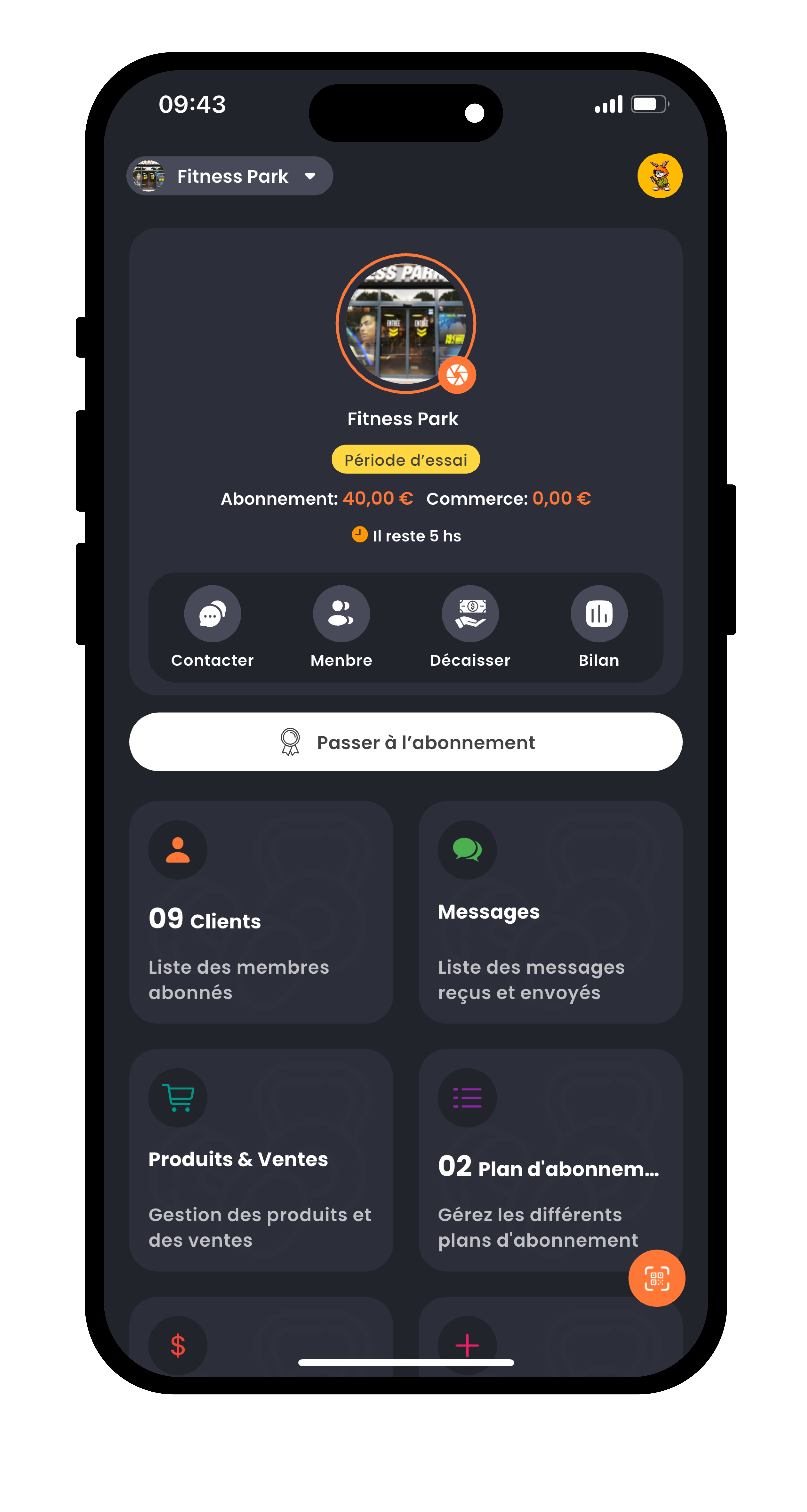 Aperçu de l'application mobile de gestion de salle de gym